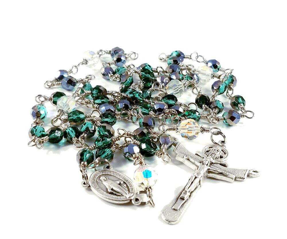 Handmade Five Decade Rosary, Unbreakable Rosary, Fire Polished Beads